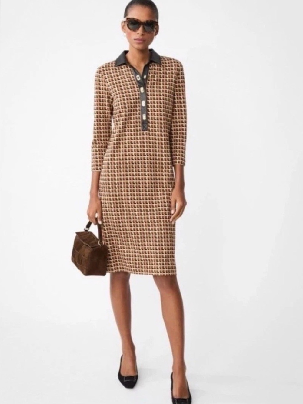 New J. MCLAUGHLIN Falcon Dress Small Bainbridge Print Vegan Leather Collar